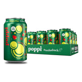 Poppi Ginger Fizz front packaging shows 12 oz can, vibrant and refreshing benefit