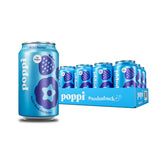 Poppi Wild Berry sparkling soda bottle with bright bubbles for a refreshing prebiotic sip.