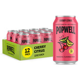 Popwell Cherry Citrus can pouring into glass, bold flavor and 6g fiber