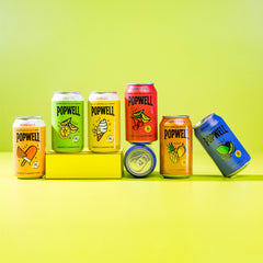 Popwell Tropical Mango glass, iced and ready for a picnic or lunch break