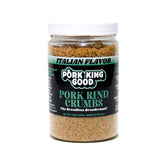 Pork King Good Italian pork rind crumbs jar ready for keto cooking.