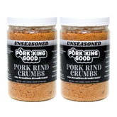 Pork King Good pork rind crumbs in a jar setup for easy measuring and freshness.