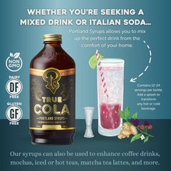 Portland Syrups True Cola paired with spirits in a bright cocktail glass