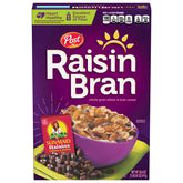 Post Raisin Bran in a bowl with milk for a fiber-rich breakfast.