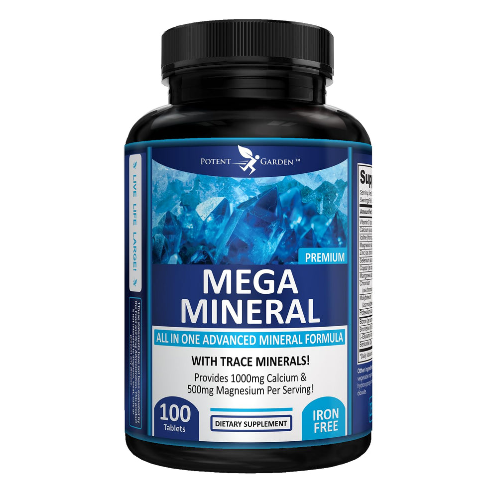 Potent Garden Mega Minerals bottle front for daily mineral support.