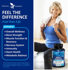 Potent Garden Mega Minerals label back with ingredients for informed supplement choices.