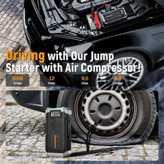 Povasee 5000A tire inflator at 150 PSI powering fast inflation