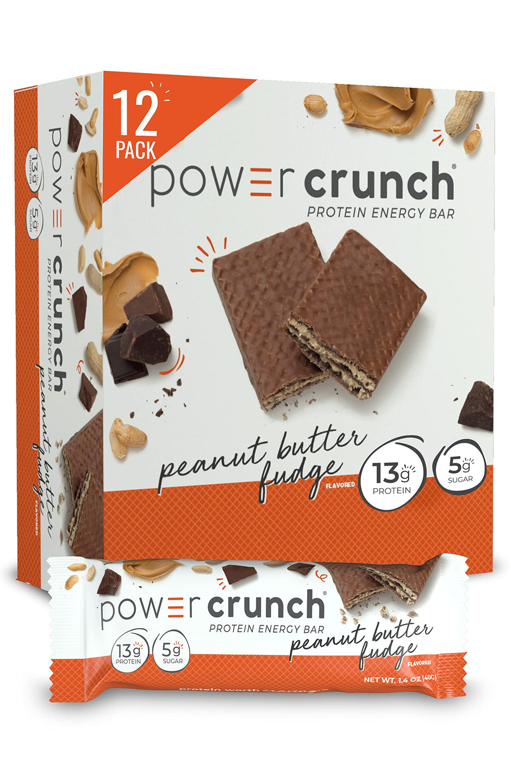 Power Crunch Peanut Butter Fudge bar wrapped for on-the-go snacking