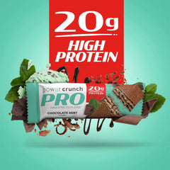 Power Crunch PRO bar packaging, four-count box ready for on-the-go nutrition.