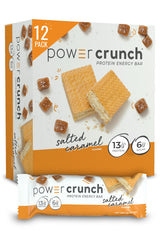 Power Crunch Salted Caramel crisp wafer close-up for a high-protein snack on the go.