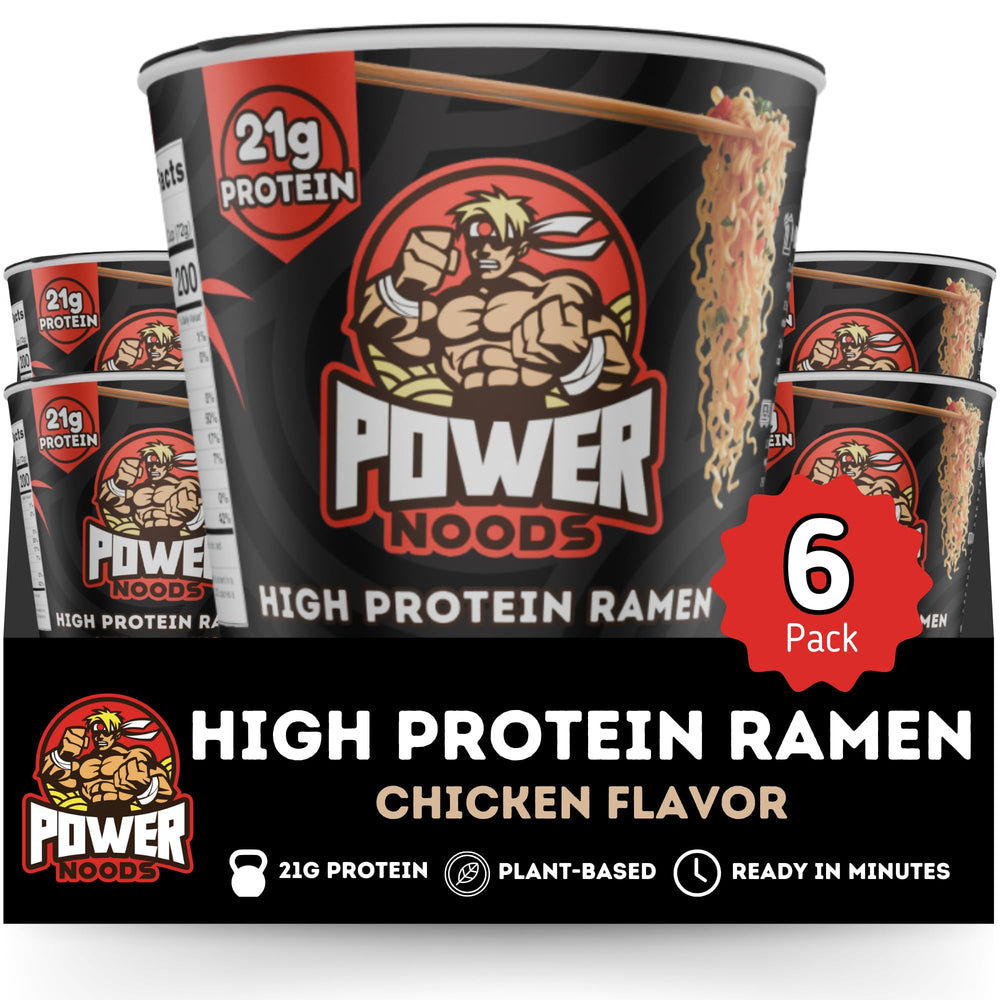 Power Noods high-protein ramen cup with 21g plant protein per serving.