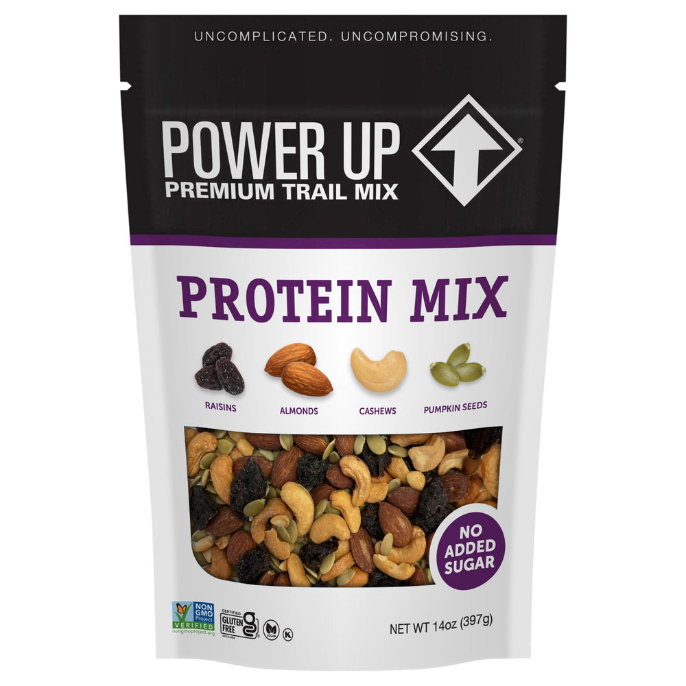 Power Up Trail Mix bag front for convenient on-the-go protein snack