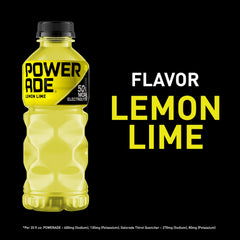 Powerade Lemon Lime bottle with ice, refreshing during an intense session.