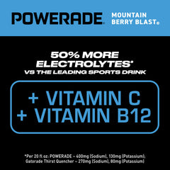 Powerade Mountain Berry Blast 8-pack box highlights bulk hydration for teams.