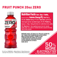 Powerade Zero Fruit Punch bottle side view ideal for training sessions and quick hydration.