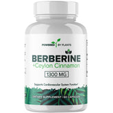 POWERED X PLANTS Pure Berberine capsules bottle on wood surface for daily wellness.