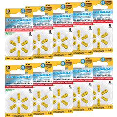 Powermax Size 10 yellow-tab batteries pack powering hearing aids all day