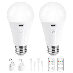 Powfloven rechargeable light bulb with remote control provides cordless lighting across the room.