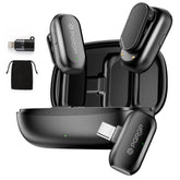 PQRQP wireless lavalier microphone front view showing crisp audio for on-camera use.