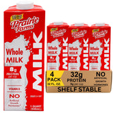 Prairie Farms shelf-stable whole milk boxed carton, ideal for pantry storage.