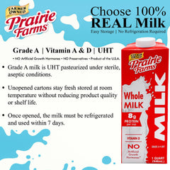 Prairie Farms whole milk being poured into a glass, smooth and rich.