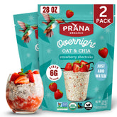 Prana Organic Overnight Chia-Oats Strawberry Shortcake packaging on display, ready-to-get-started breakfast.