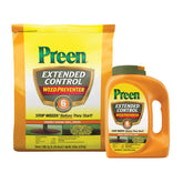 Preen Extended Control Weed Preventer bottle with flip-top for easy garden-bed application.