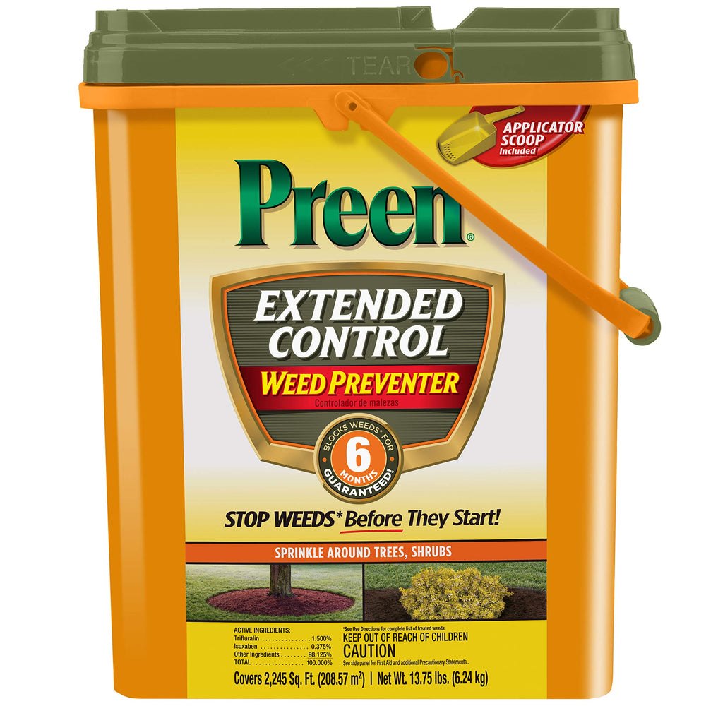 Preen Extended Control Weed Preventer bag ready for garden weed prevention