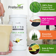 Preferred Elements collagen powder dissolving in coffee for quick morning boost
