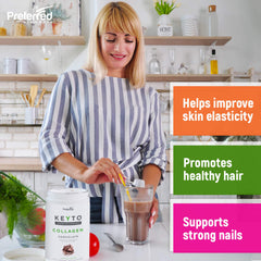 KEYTO MCT oil powder mixed in liquid showing versatile beverage addition