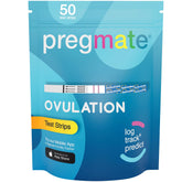 Pregmate 50-count ovulation test strips in box for fertility planning.