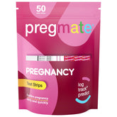 Pregmate pregnancy test strips in a 50-count box for at-home use.