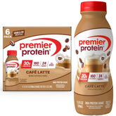 Premier Protein Café Latte shake bottle being poured for a quick energy boost.