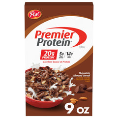 Premier Protein Chocolate Almond Cereal bowl with real almonds for crunchier breakfast.