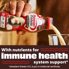 Premier Protein glass pour ready-to-drink shake for quick recovery