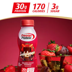 Premier Protein Indulgence pour into glass emphasizes smooth texture and protein-rich beverage.