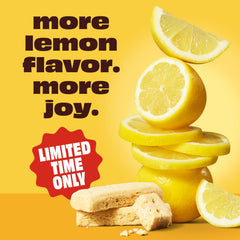 Premier Protein Lemon Bar glass served with fruit, high-protein snack