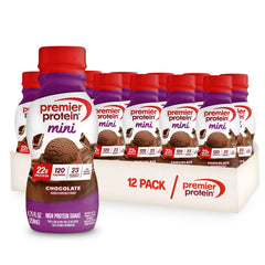 Premier Protein Minis chocolate bottle with smooth, creamy shake for on-the-go fueling.