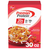 Premier Protein Mixed Berry Almond Cereal bowl with berries and almonds for a protein-packed breakfast