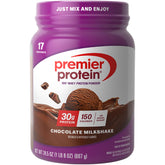 Premier Protein Chocolate Milkshake canister front view for daily protein intake.