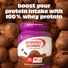 Premier Protein Chocolate Milkshake mix with water for quick, convenient shakes.