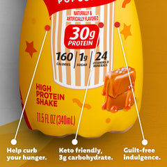 Premier Protein Salted Caramel Popcorn nutrition label highlighting vitamins and minerals.