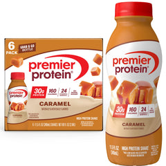 Premier Protein Shake Caramel bottle, convenient on-the-go protein for busy days.