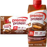 Premier Protein Shake Chocolate Peanut Butter bottle shows ready-to-drink nutrition.
