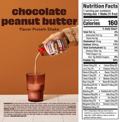Premier Protein Shake Chocolate Peanut Butter being poured into a glass.