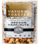 Premium Growers Oregon hazelnuts dry roasted in a 1 lb bag, ideal for on-the-go snacking.
