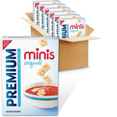 Premium Original Mini Saltine Crackers box front, convenient snack size