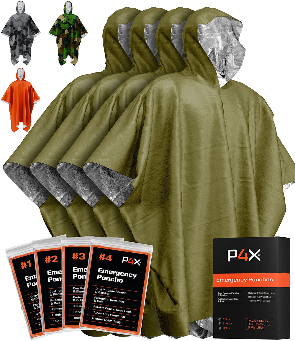 PREPARED4X emergency poncho hooded-green shields you from rain and wind.