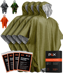 PREPARED4X emergency poncho hooded-green shields you from rain and wind.