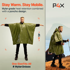 PREPARED4X emergency poncho over-backpack-green keeps hands free in rain.